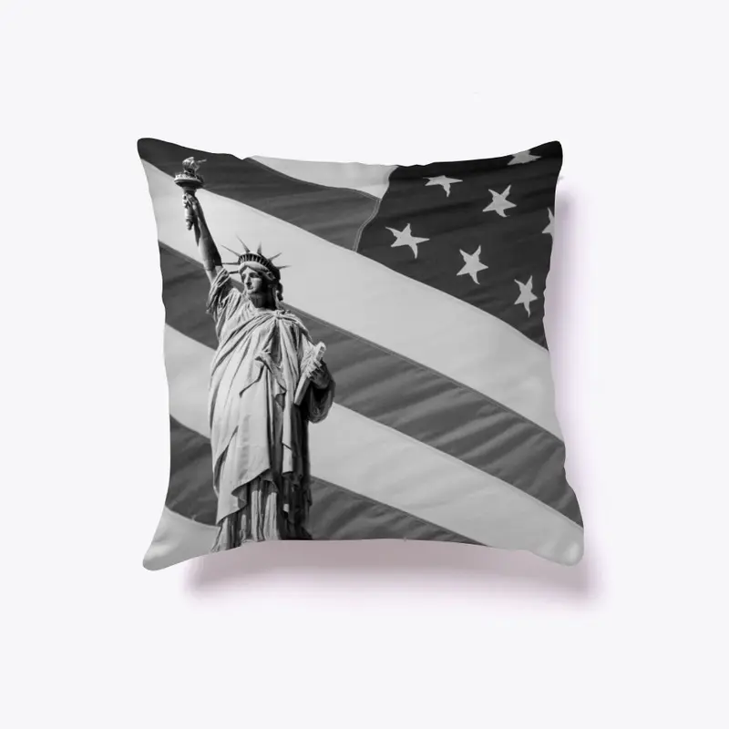 Statue of Liberty Flag Pillow B/W